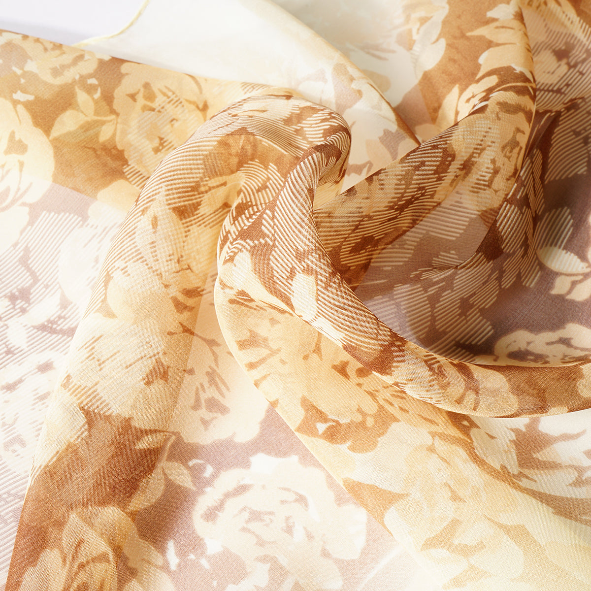 Ashiya Bijou 日本製 シルクスカーフ シルク100% 大判 長方形 45*160cm 横浜スカーフ シフォン バラ ローズ 花柄 ブラウンガーデン |芦屋の「本物の上質さ」をライフスタイルに。